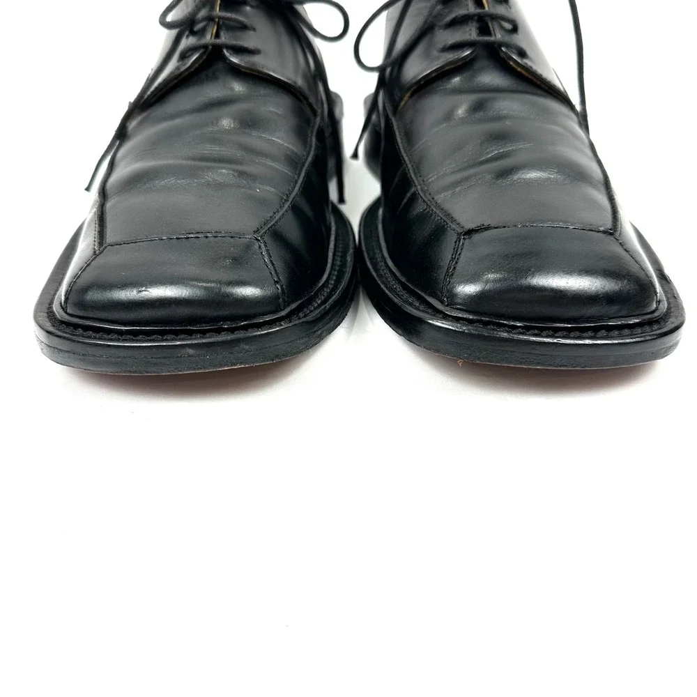 Ahler Men Black Leather Square Toe Derby Dress Shoe Appx 7-7.5 Apron Moc Oxfords